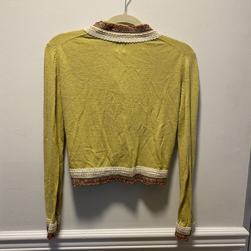 Anthropologie HWR Silk Linen Blend Boho Y2K Cropped Cardigan Sweater Jacket L - Picture 3 of 8